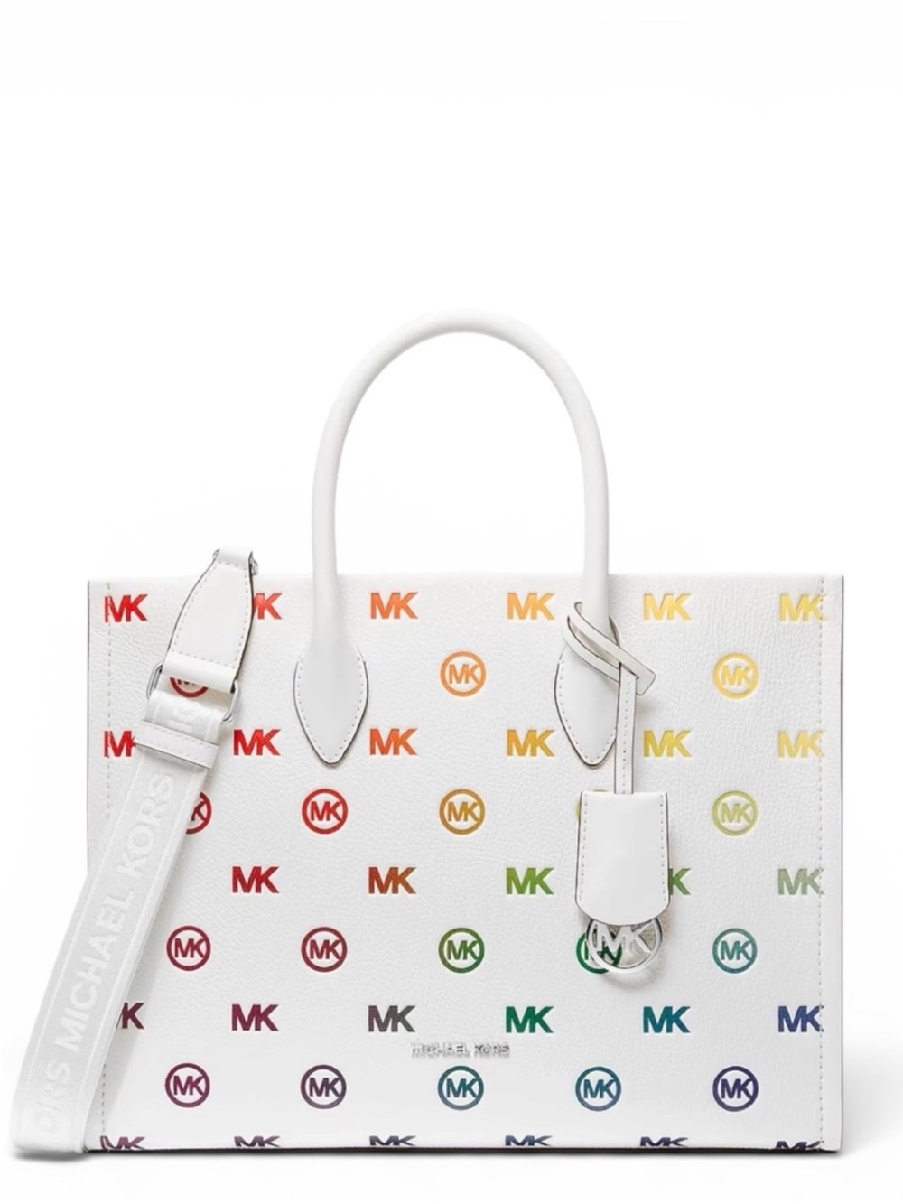 Michael Kors Mirella Medium Rainbow Logo Embossed Tote Bag